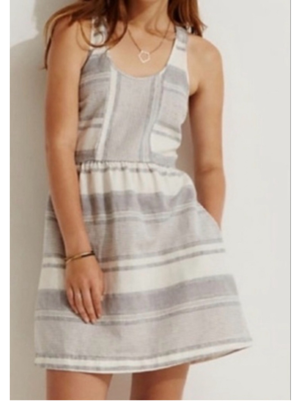 Lou & Grey striped linen blend racer back dress 0